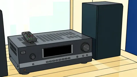 A pair of wooden bookshelf speakers standing on a shelf next to a small amplifier