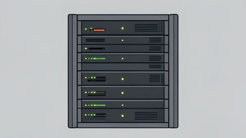 A flat vector illustration of a server rack in a data center