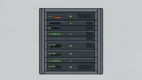 A flat vector illustration of a server rack in a data center