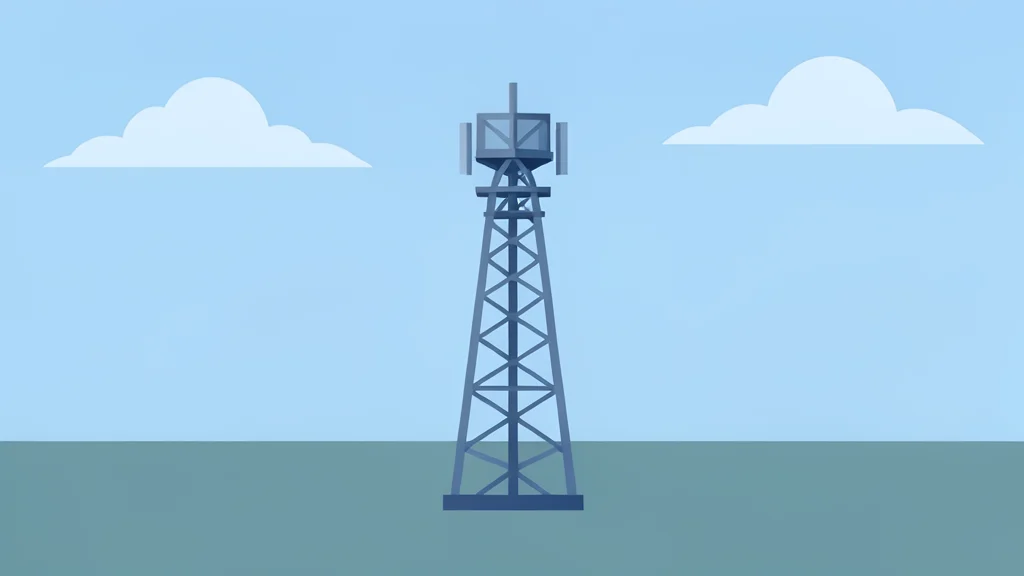 A telecommunications cell tower standing in a field
