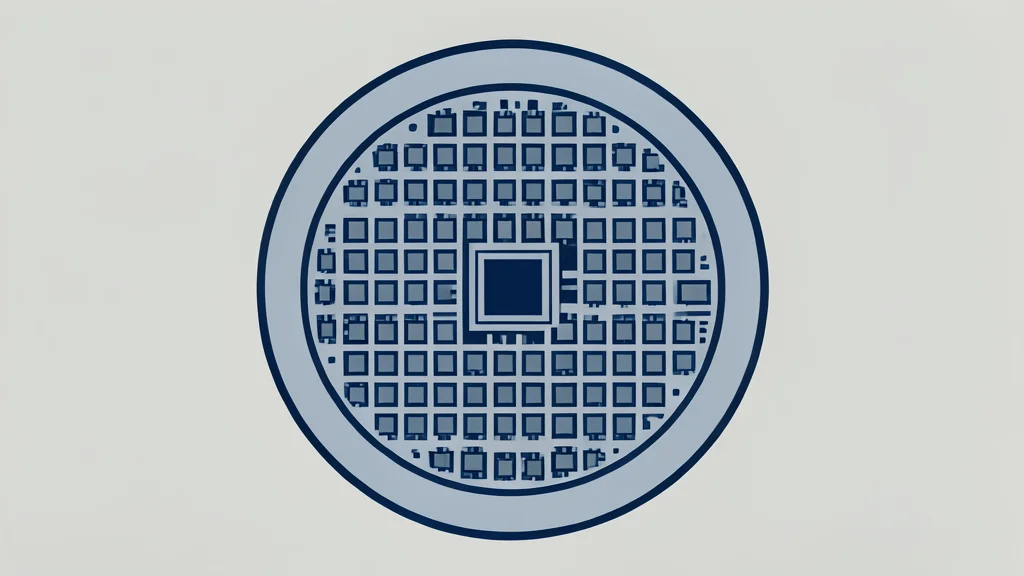A silicon wafer with a grid of integrated circuits