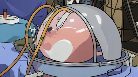 A medical dome containing a pair of lungs connected to tubes