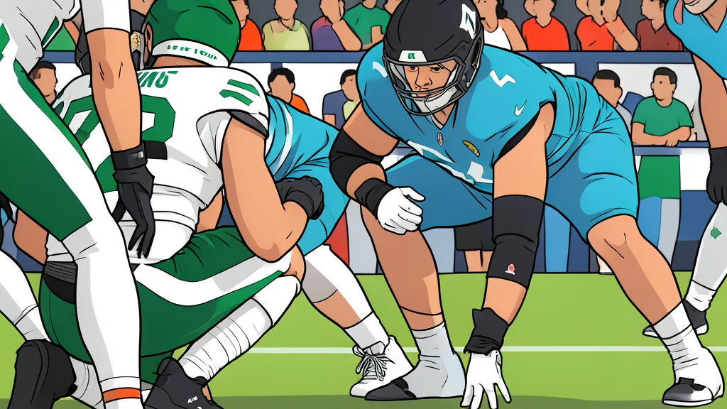 A flat vector illustration of a green football field with white yard lines and goalposts.