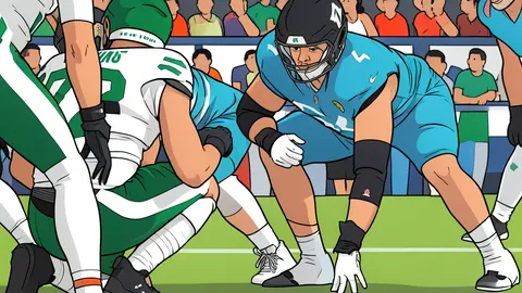 A flat vector illustration of a green football field with white yard lines and goalposts.