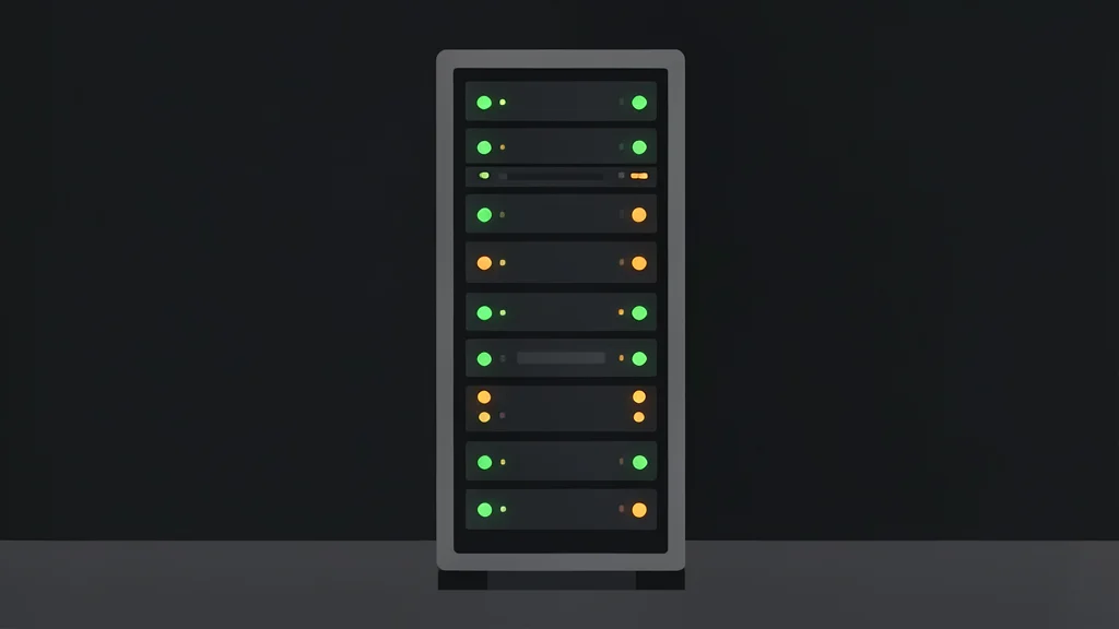 A server rack with blinking status lights in a dark room