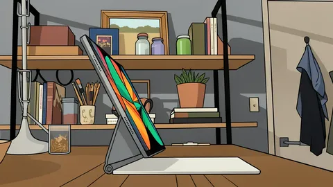 A flat vector illustration of a compact tablet device with a thin bezel and a glossy black screen surface.