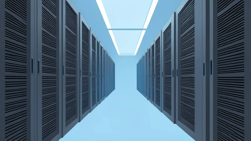 Rows of server racks in a data center