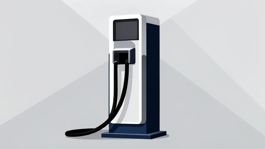 A sleek, modern electric vehicle charging station with thick cables and a minimalist industrial design