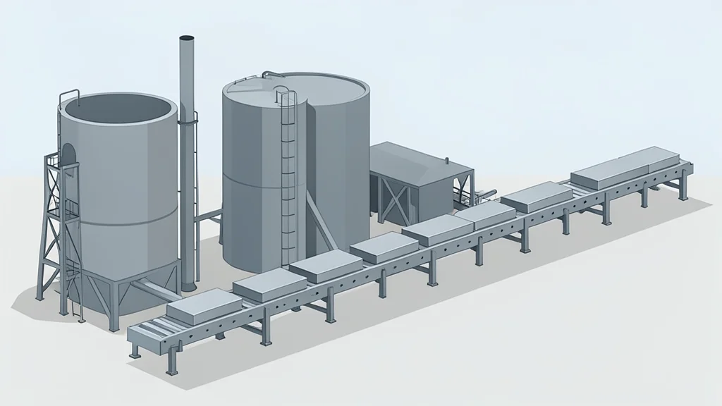 A large industrial facility with open-air processing tanks and conveyor belts handling metallic ingots