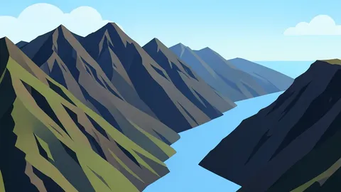 A rugged mountain ridge overlooking a narrow sea strait