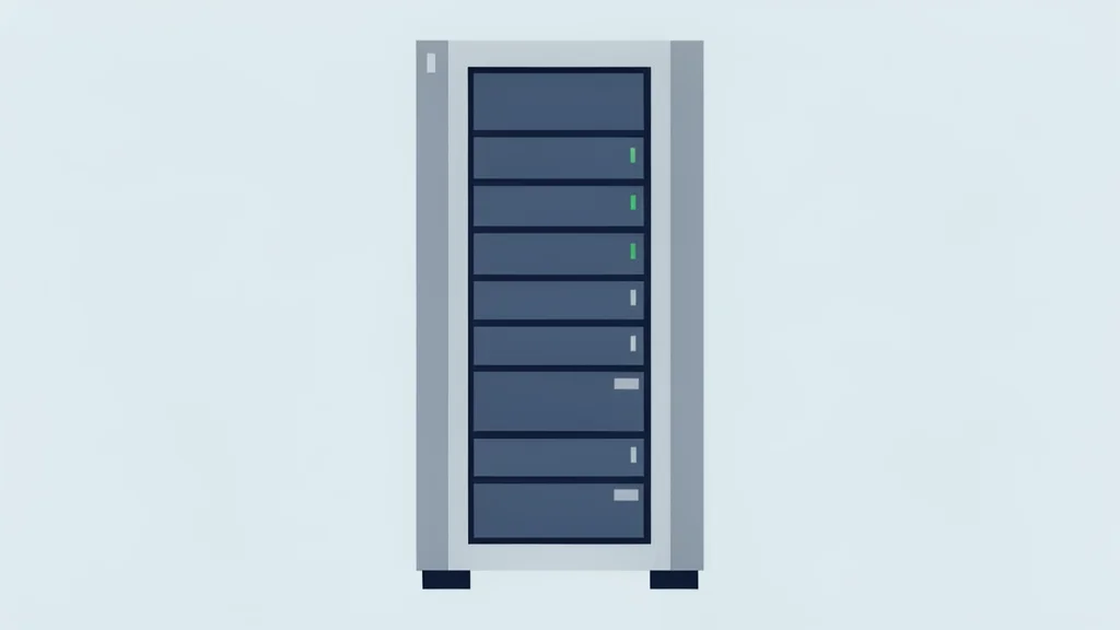 A flat-vector illustration of a server rack in a data center.