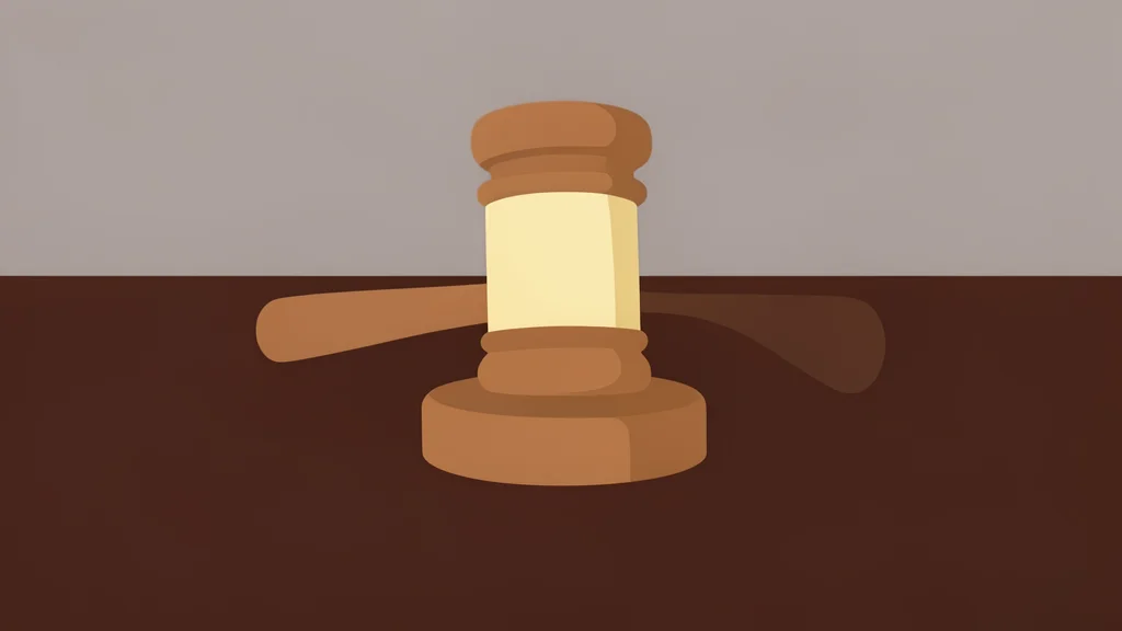 A wooden gavel resting on a dark mahogany desk surface.