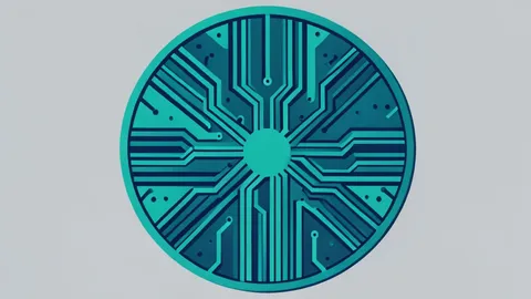 A detailed view of a silicon wafer with complex circuit patterns