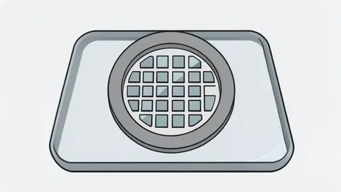 A silicon wafer resting on a cleanroom tray