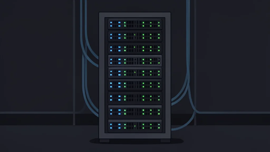 A server rack with blinking status lights in a dimly lit room