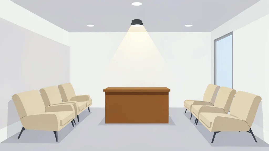 A modern outpatient clinic reception area with comfortable seating and a waiting room.