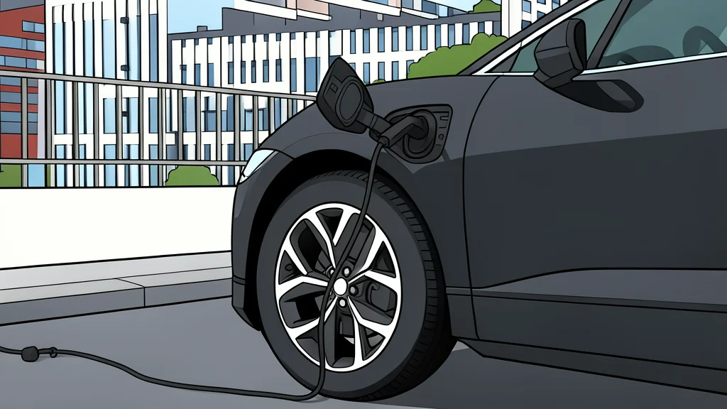 A row of electric vehicle charging stations with cables coiled on the ground