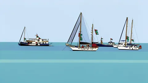 A flat vector illustration of a paved city street in Tunis with a crowd of people gathered, depicting a calm public assembly without any signs or text.