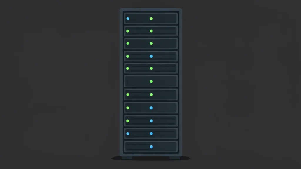 A server rack with blinking status lights in a dark room