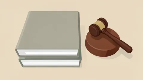 A flat-vector illustration of a stack of legal books and a wooden gavel resting on a desk surface