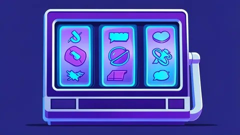 A stylized digital slot machine with glowing reels and a lever