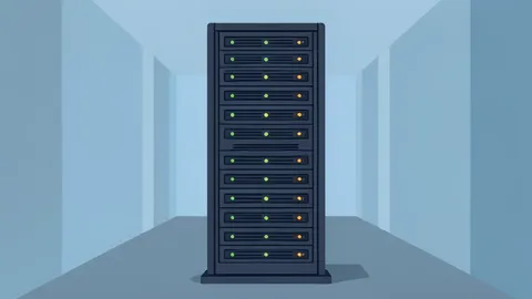 A server rack with blinking status lights in a data center