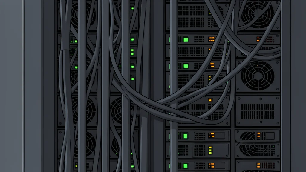 A server rack with blinking status lights