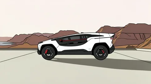 A sleek, modern electric SUV and sedan parked side-by-side on a smooth concrete surface in a desert landscape