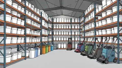 A flat vector illustration of an industrial facility with ventilation stacks and piping.