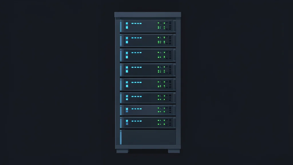 A server rack with blinking status lights in a dark data center