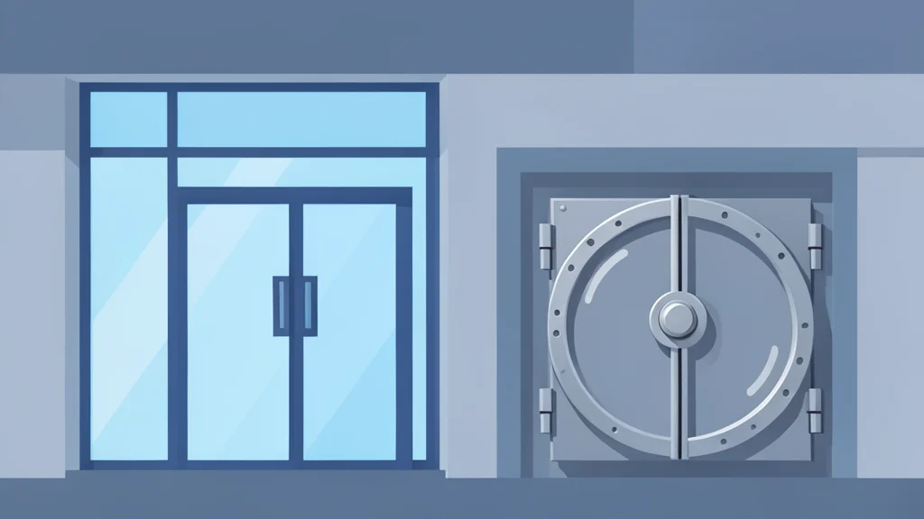 A bank branch facade with a glass entrance and a metal security vault door