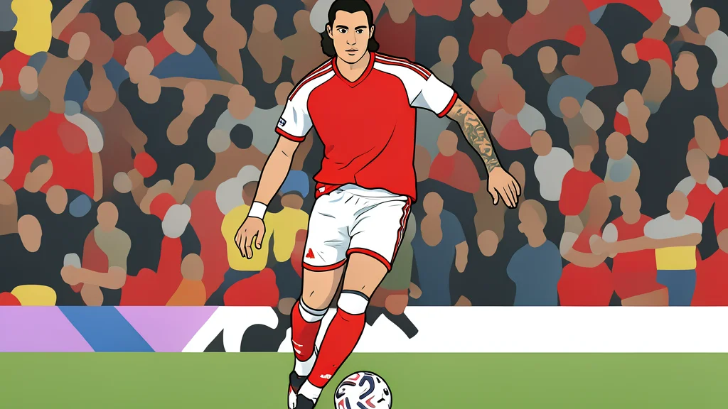 A flat vector illustration of a green football pitch with white boundary lines and a goal net in the background.