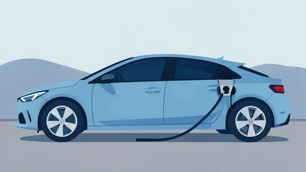 A flat vector illustration of an electric vehicle connected to a charging station with a cable.