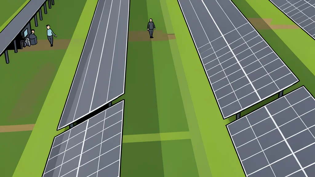 A field of solar panels installed on the grounds of a pharmaceutical manufacturing facility