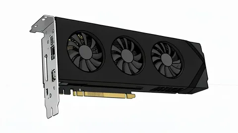 A black graphics card with multiple cooling fans and a metal bracket, resting on a dark surface.