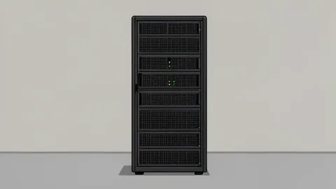 A flat vector illustration of rows of server racks in a data center, emphasizing structured infrastructure and secure storage.