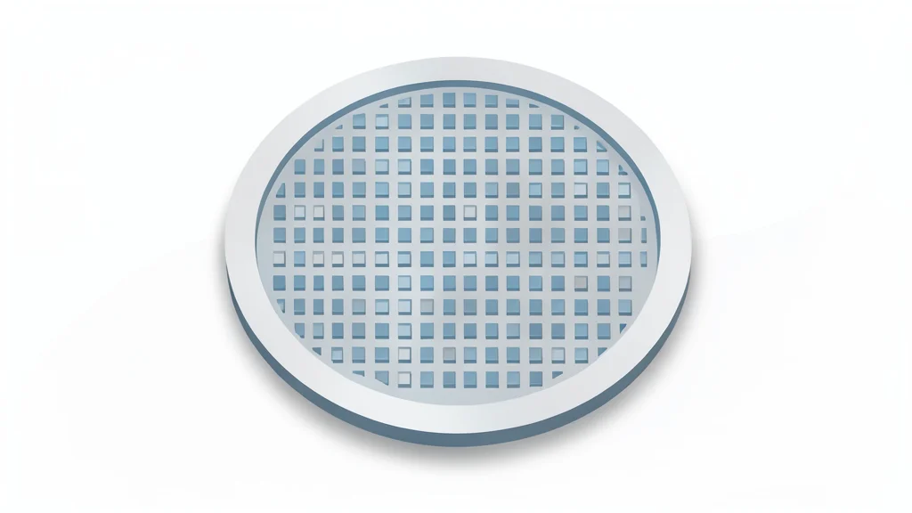 A flat vector illustration of a silicon wafer resting on a cleanroom surface
