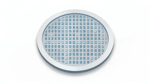 A flat vector illustration of a silicon wafer resting on a cleanroom surface