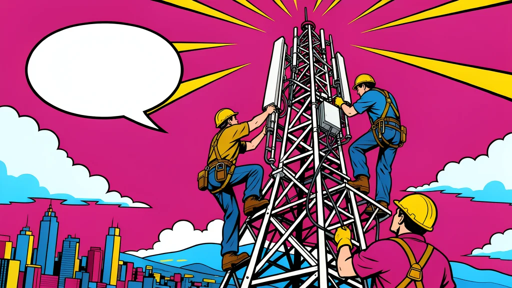 A tall steel lattice telecommunications tower rising against a clear sky