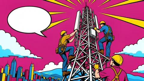 A tall steel lattice telecommunications tower rising against a clear sky