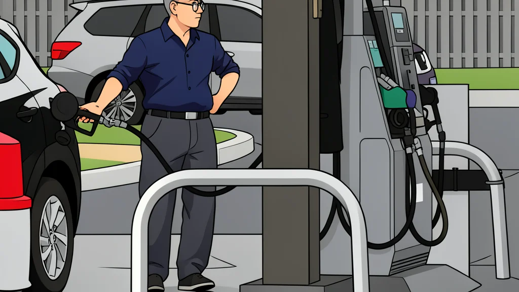 A gas pump nozzle resting in its holster at a fueling station