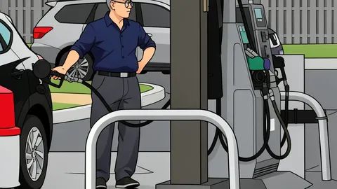 A gas pump nozzle resting in its holster at a fueling station
