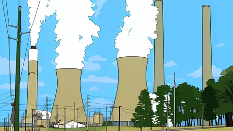 A coal-fired power plant with large cooling towers and smokestacks