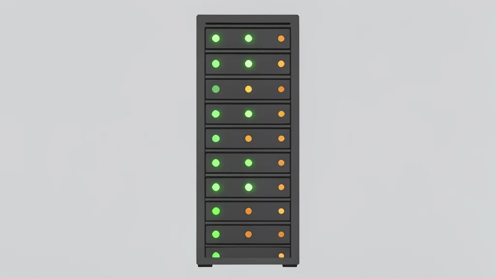 A server rack with blinking status lights