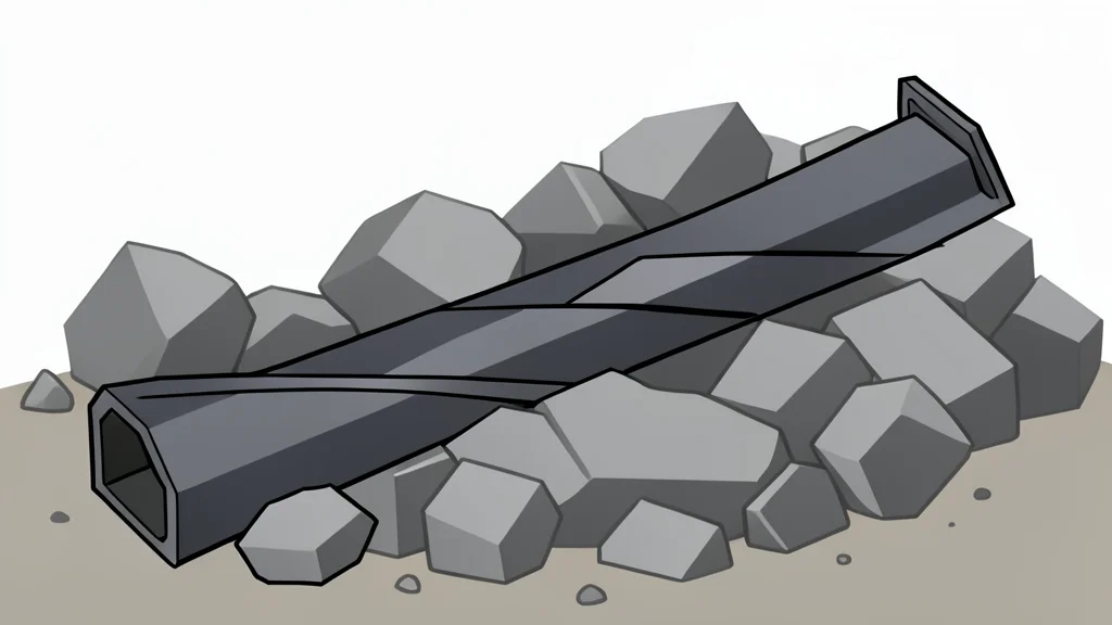 A twisted steel beam lying in a pile of grey rubble and dust