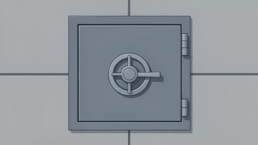 A heavy steel bank vault door set in a concrete wall