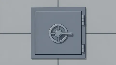 A heavy steel bank vault door set in a concrete wall