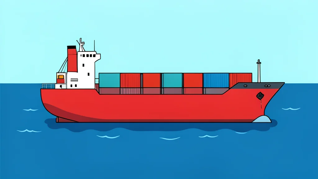 A flat-vector illustration of a cargo ship navigating through choppy red sea waters with distant missile trails in the sky.