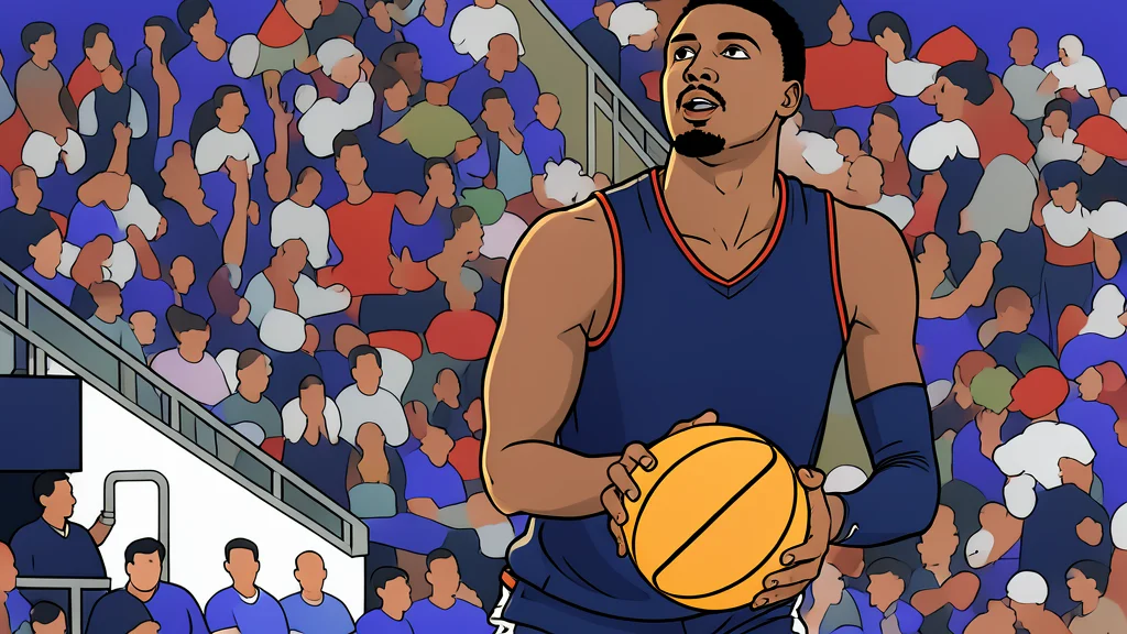 A flat-vector illustration of a polished hardwood basketball court with painted key lines and a center circle.