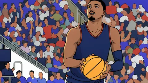 A flat-vector illustration of a polished hardwood basketball court with painted key lines and a center circle.